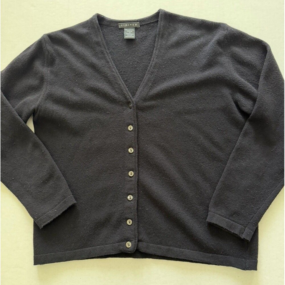 Limited Vintage Lambswool Black Cardigan Sweater M Capsule Office Career